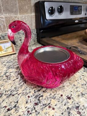 Bath and Body Works Pink Flamingo glitter globe 3 Wick Candle Holder
